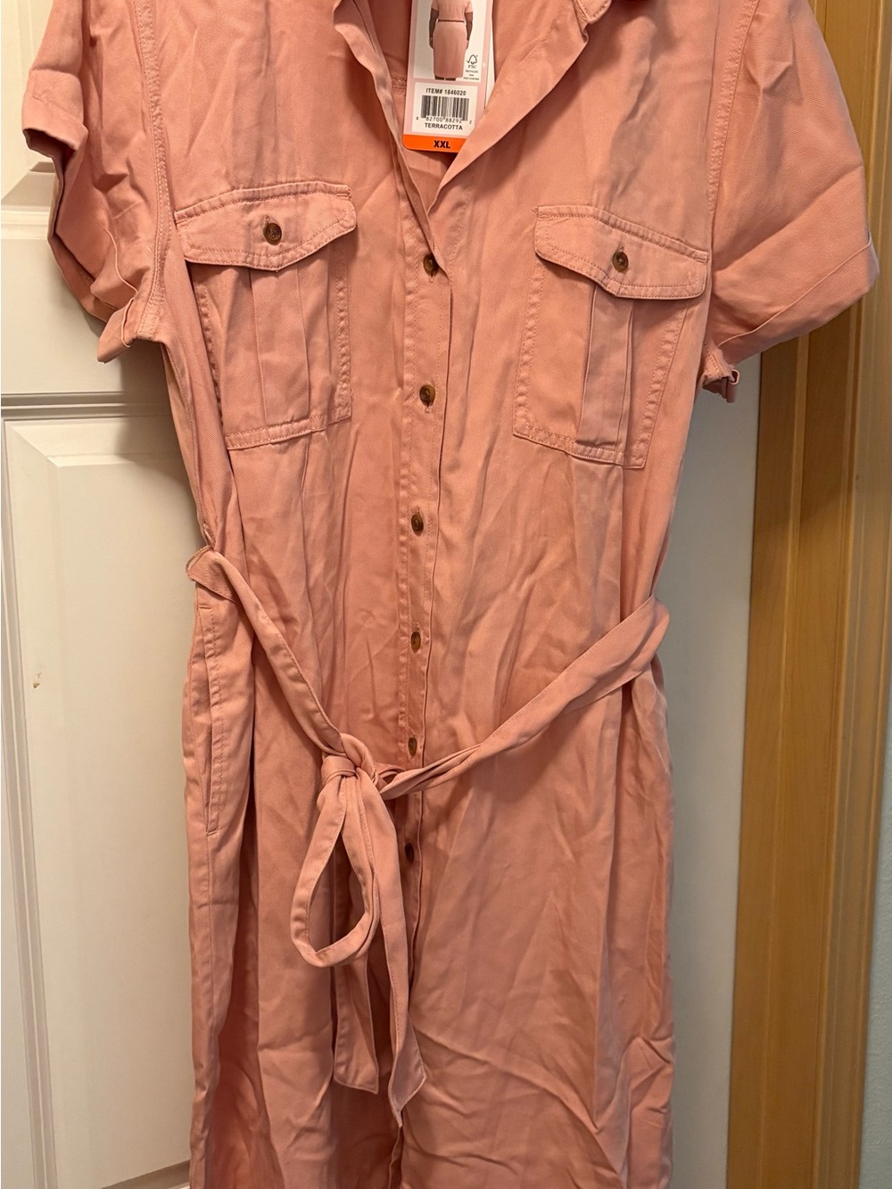 Women's TEDDI ROSE Terracotta Tie Pink Dress Pocket 100% Tencel Lyocell SZ XXL